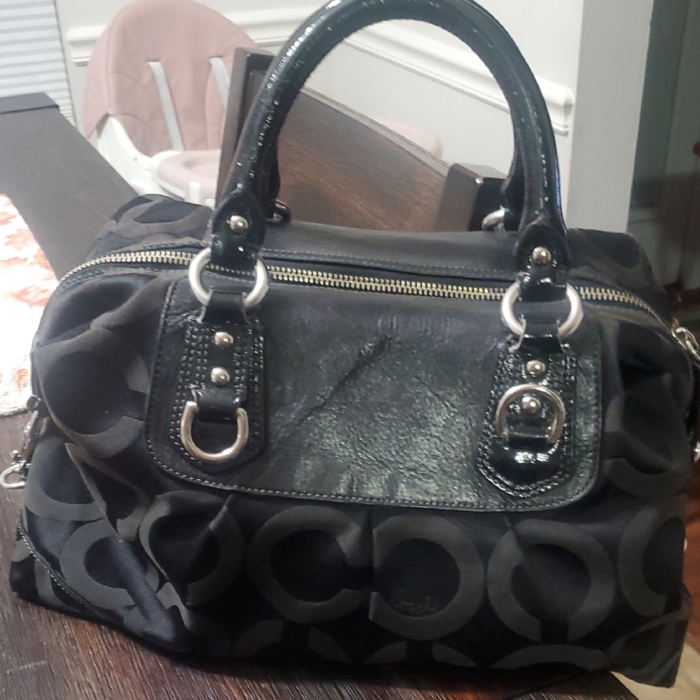 Coach Ashley Black and Gray Signature Satchel - Picture 2 of 7